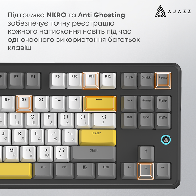 Проводная механическая клавиатура Ajazz AK870 V2 Flying Fish switches Black Grey Yellow (AK870-V2-FF-BGY) - изображение 12