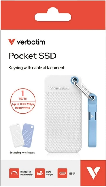 Dysk SSD Verbatim Pocket SSD 1TB USB 3.2 Gen 2 Type-C White-Blue (0023942323204) - obraz 2