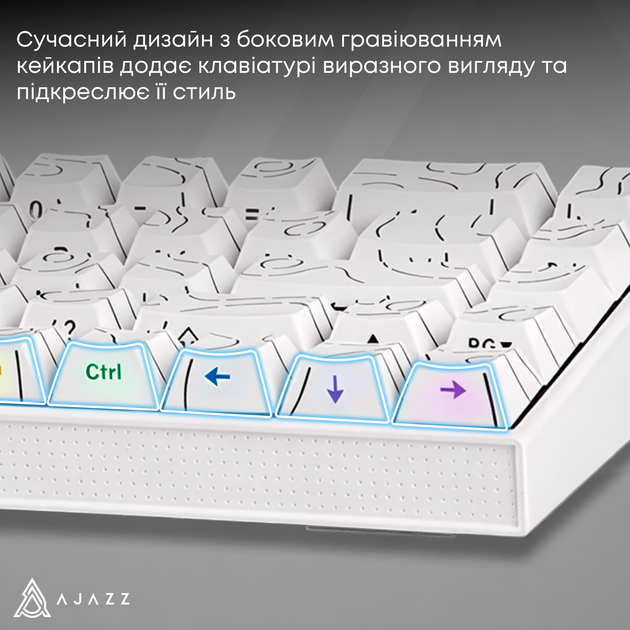 Дротова механічна клавіатура Ajazz NK68 Red switches Side Contour White (NK68-R-S-W) - изображение 14