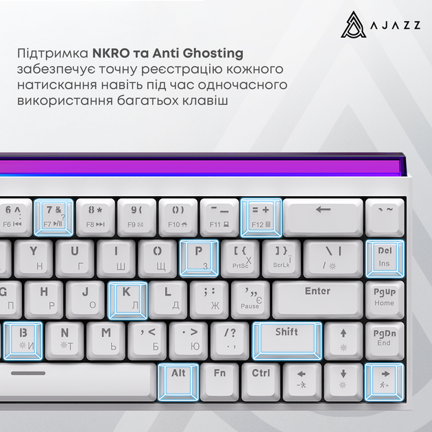Клавіатура дротова Ajazz NK68 Red Switch USB White (NK68-R-W