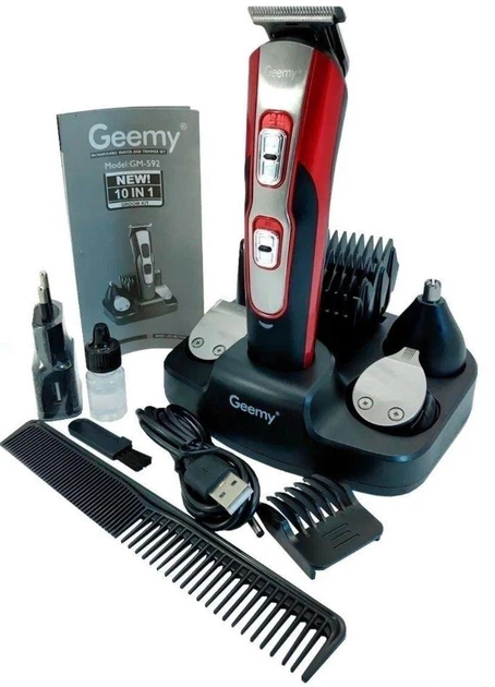 Машинка для стрижки 10в1 Geemy GM-592, машина для окантування з різними насадками Червоний - Фото 5 Машинка для стрижки 10в1 Geemy GM-592, машина для окантування з різними насадками Червоний - изображение 5