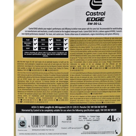 Оливи моторні Castrol Edge 5W-30 LL (4л.) - зображення 3