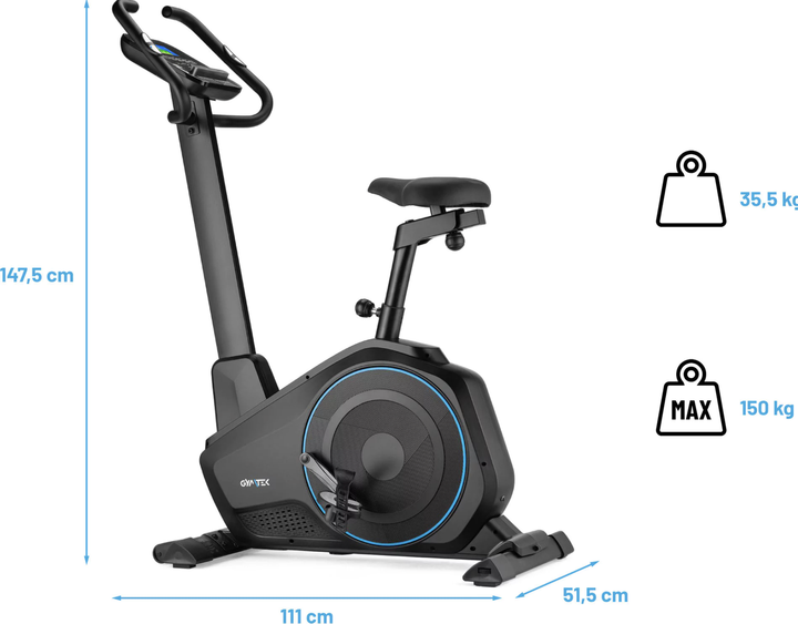 Велотренажер Gymtek XB6000 синий. Электромагнитный, до 150 кг, Kinomap/FitShow, для дома, кардио - изображение 3