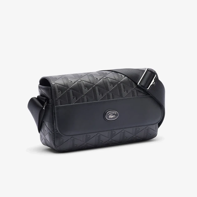Сумка через плече Лакоста Monogram Leather Flap Close Satchel Black - Фото 2 Сумка через плече Лакоста Monogram Leather Flap Close Satchel Black - зображення 2