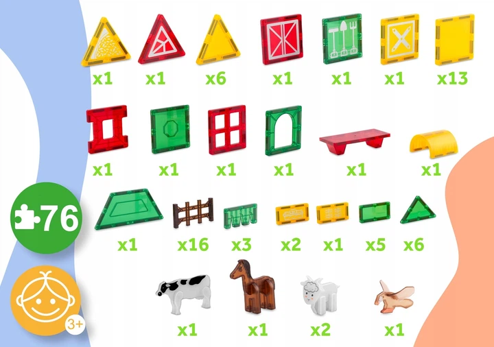 Klocki magnetyczne Ricokids RK-781 farma zwierząt 76 elementów 778100 (5903890630669) - obraz 3