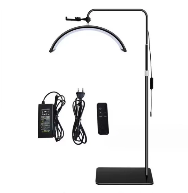 Бестеневая лампа для косметолога LED напольная полумесяц SmartMoon Light HD-M6X 24", 36Вт, с держателем для телефона, складная, с пультом Черная - изображение 4