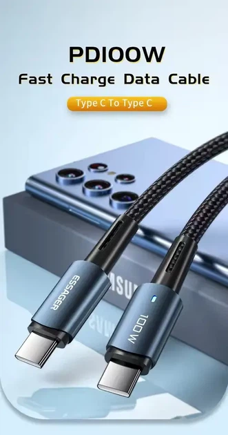 Кабель 1м Essager Type-C - Type-C PD 100W 20V 5A швидка зарядка для ноутбуків MacBook смартфонів PD3.0 QC4.0 - Фото 9 Кабель 1м Essager Type-C - Type-C PD 100W 20V 5A швидка зарядка для ноутбуків MacBook смартфонів PD3.0 QC4.0 - зображення 9