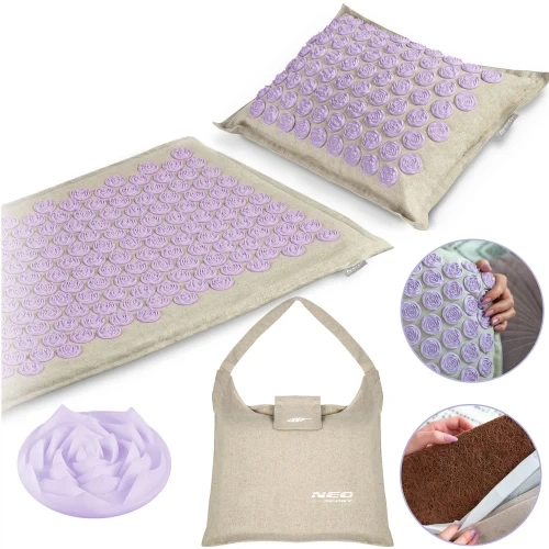 Mata zdrowotna do akupresury Neo Sport 190203 NS902 z kolcami z poduszką 70 x 44 cm Szaro-lawendowa (5903890603632) - obraz 2