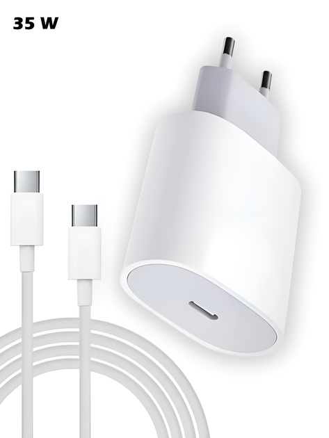 Комплект Зарядное устройство Foxconn с быстрой зарядкой 35W USB-C + Кабель USB-C - USB-C 1 м White для Apple iPhone (37432a) - Фото 1 Комплект Зарядное устройство Foxconn с быстрой зарядкой 35W USB-C + Кабель USB-C - USB-C 1 м White для Apple iPhone (37432a) - изображение 1