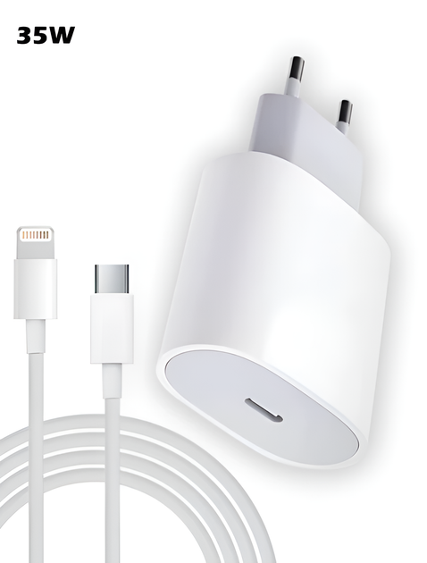 Комплект Зарядний пристрій Foxconn зі швидкою зарядкою 35W USB-C + Кабель USB-C - Lightning 1 м White для Apple iPhone (37432b) - Фото 1 Комплект Зарядний пристрій Foxconn зі швидкою зарядкою 35W USB-C + Кабель USB-C - Lightning 1 м White для Apple iPhone (37432b) - зображення 1