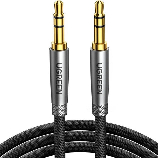 Кабель AUX 3.5mm UGREEN (1 метр) в нейлоновой оплетке, Hi-Fi звук, Серебристый - Фото 1 Кабель AUX 3.5mm UGREEN (1 метр) в нейлоновой оплетке, Hi-Fi звук, Серебристый - изображение 1