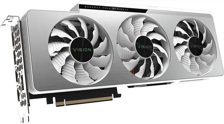 Видеокарта GeForce RTX 3080, Gigabyte, VISION OC (Limited Hash Rate), 10Gb GDDR6X, 320-bit, 2xHDMI/3xDP, 1800/19000 MHz, 2x8-pin - Фото 1 Видеокарта GeForce RTX 3080, Gigabyte, VISION OC (Limited Hash Rate), 10Gb GDDR6X, 320-bit, 2xHDMI/3xDP, 1800/19000 MHz, 2x8-pin - изображение 1