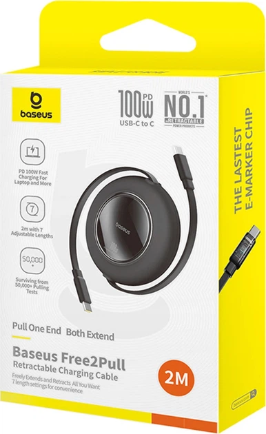 Кабель Baseus Free2Pull Mini 100W USB Type-C – USB Type-C 2 м Black (6932172668617) - зображення 2