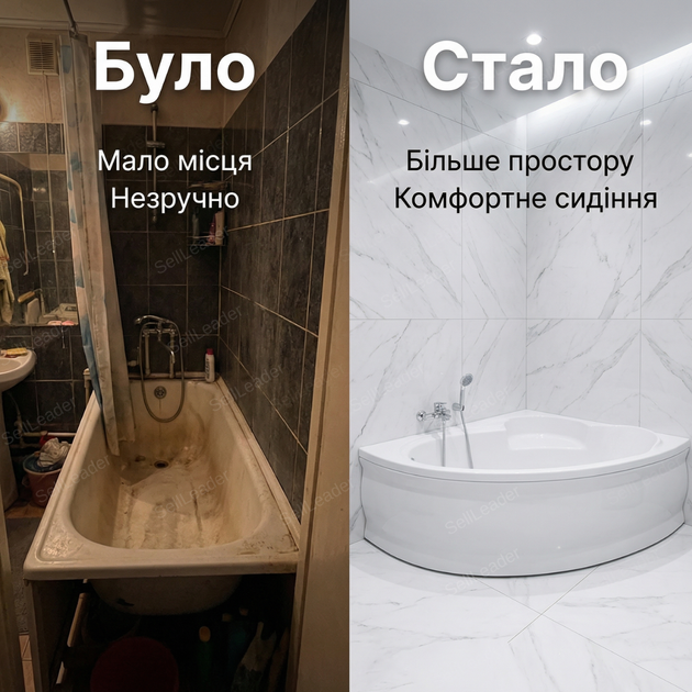 Ванна акриловая Swan Adele L 170x110 см асимметричная угловая правая с сиденьем без ножек и юбки для дома спа - изображение 5