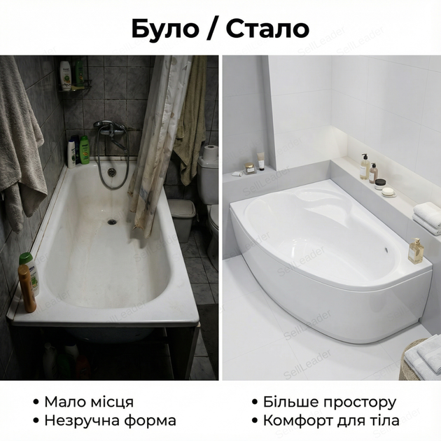 Ванна акриловая Karina L 150x100см левая угловая с сиденьем асимметричная для дома с панелью и ножками - изображение 5