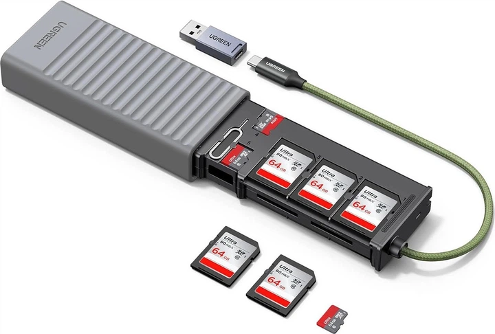 Czytnik kart Ugreen CM856 2-in-1 with organizer Gray (6941876258994) - obraz 2