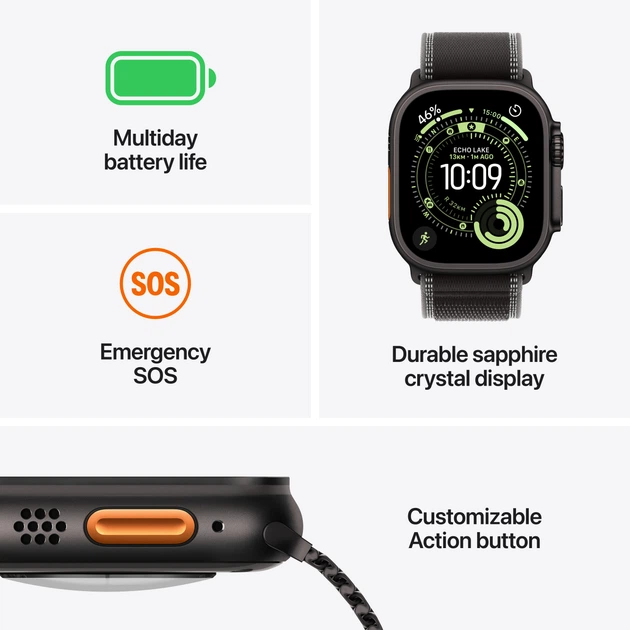 Smartwatch Apple Watch Ultra 3 GPS + Cellular 49mm Black Titanium Case with Black Ocean Band (MF0J4) - obraz 3