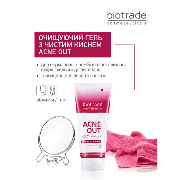 Biotrade (Біотрейд) Acne Out Oxy Wash Cleansing Gel – ніжний гель для вмивання з киснем та молочною кислотою, для жирної та проблемної шкіри обличчя, 200 мл - изображение 4