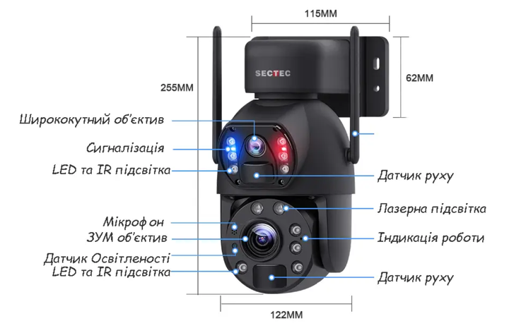 Уличная поворотная 4G камера Sectec ST-698-6M-4G-30W зум с сим-картой и солнечной черной панелью - Фото 2 Уличная поворотная 4G камера Sectec ST-698-6M-4G-30W зум с сим-картой и солнечной черной панелью - изображение 2