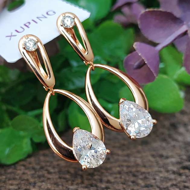 Серьги Xuping Jewelry длина 3.7см ширина 1.5см медицинское золото позолота 18К с1434 - изображение 2