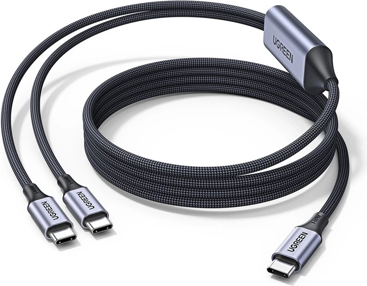 Kabel Ugreen 2in1 USB-C Cable - 2xUSB-C PD 140W 2 m Black (6941876277339) - obraz 2