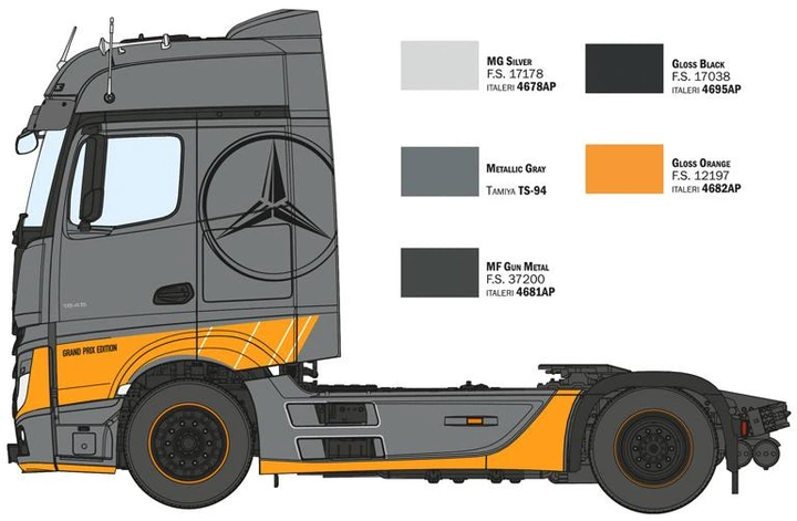 Збірна модель 1:24 вантажівка MB Actros MP4 Big Space - Grand Prix Edition Italeri 3968 - зображення 4