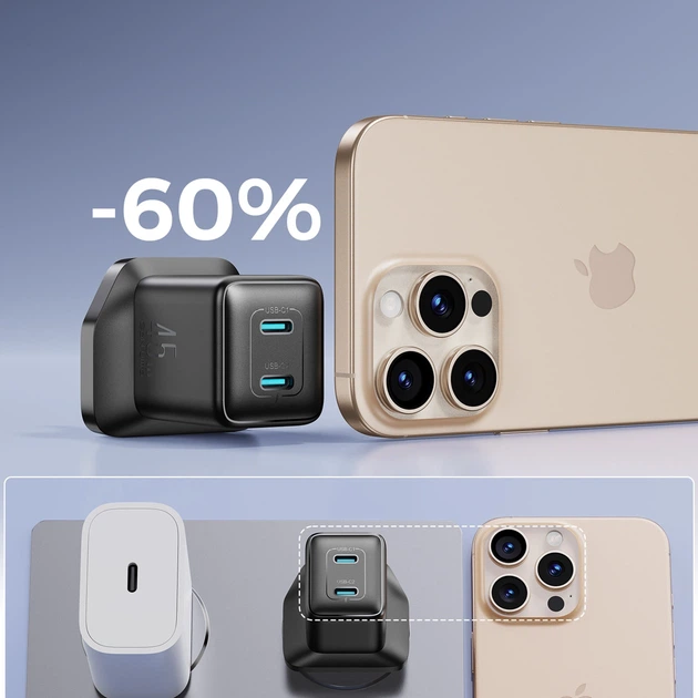 Ładowarka sieciowa JOYROOM JR-TCG17 45W 2 x- USB-C UK Black (6941237127365) - obraz 7