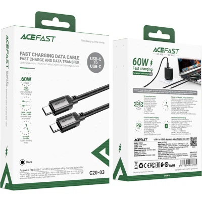 Дата кабель USB-C to USB-C 1.2m 3A aluminum alloy C20-03 Black Acefast (6974316283775) - Фото 5 Дата кабель USB-C to USB-C 1.2m 3A aluminum alloy C20-03 Black Acefast (6974316283775) - зображення 5