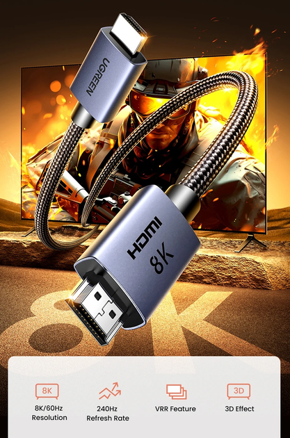 Кабель Ugreen HD171 HDMI V2.1 8K 60Hz 1m - Фото 6 Кабель Ugreen HD171 HDMI V2.1 8K 60Hz 1m - изображение 6