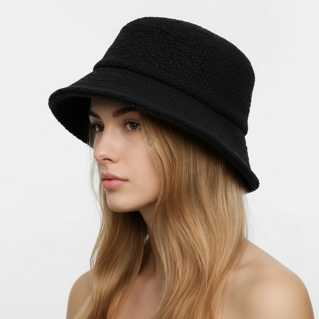 Женская панамка теплая из натуральной шерсти JUGO Bucket Hat Boucle Черный, L/57-58 - изображение 2
