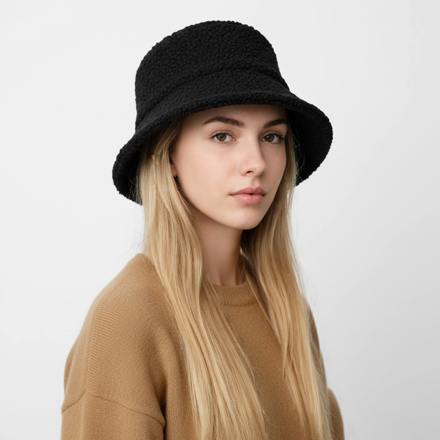 Женская панамка теплая из натуральной шерсти JUGO Bucket Hat Boucle Черный, L/57-58 - изображение 3