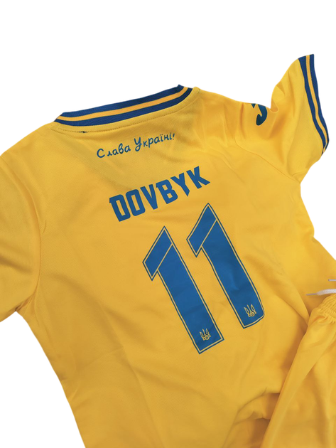Детская футбольная форма сборной Украины №11 ДОВБИК, футболка + шорты, жёлтая 22 (125-130см) - изображение 3