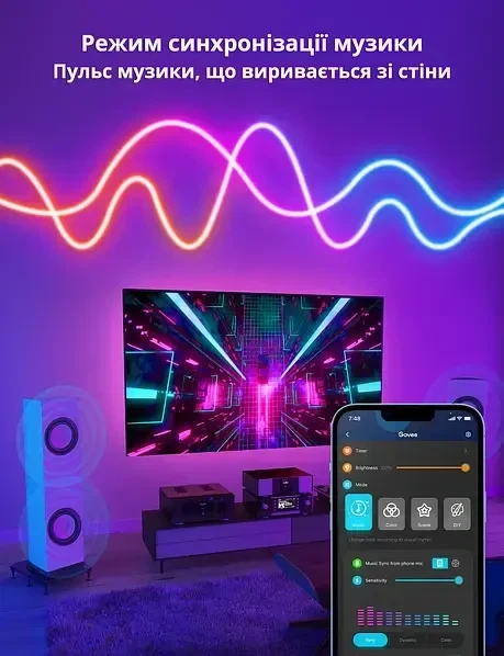 Стрічка світлодіодна Hengda LED Neon RGB USB Bluetooth 3 м + Пульт - зображення 6