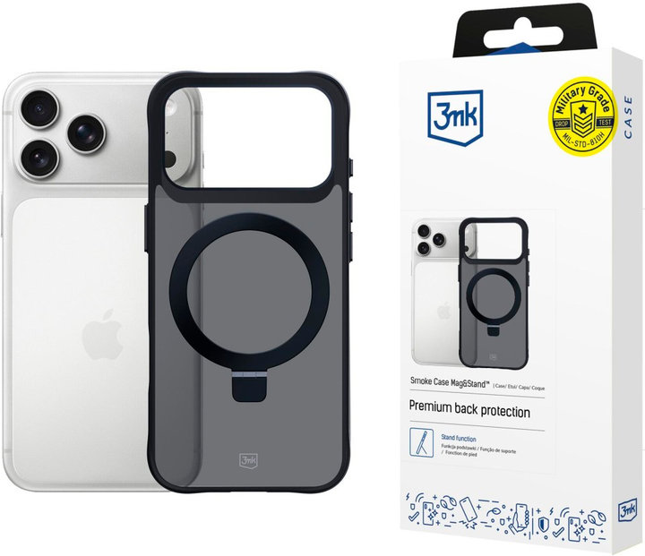 Etui plecki 3MK Smoke Case Mag&Stand do Apple iPhone 17 Pro Transparent/Black (5903108665261) - obraz 4