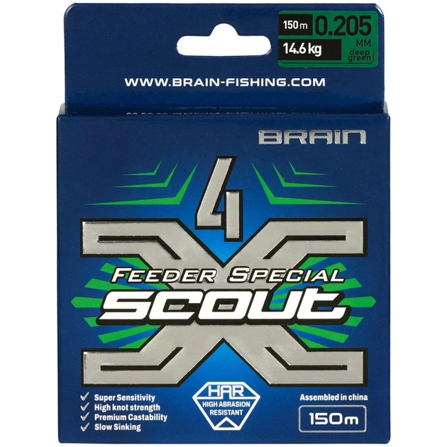 Шнур Brain Scout 4X 150m (deep green) 0.205mm 14.6kg - изображение 2