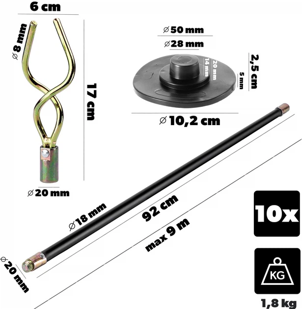 Zestaw 10 prętów do udrażniania kanalizacji Kadax Riglon 9 m Czarny (K11290) - obraz 2