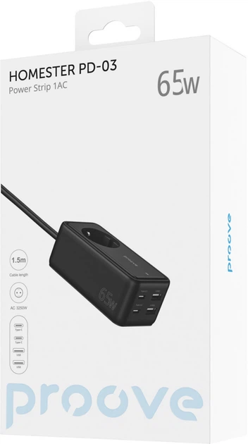 Мережевий фільтр Proove Power Strip Homester PD-03 1AC 65W (2 Type-C + 2USB) (479280001) - Фото 6 Мережевий фільтр Proove Power Strip Homester PD-03 1AC 65W (2 Type-C + 2USB) (479280001) - зображення 6