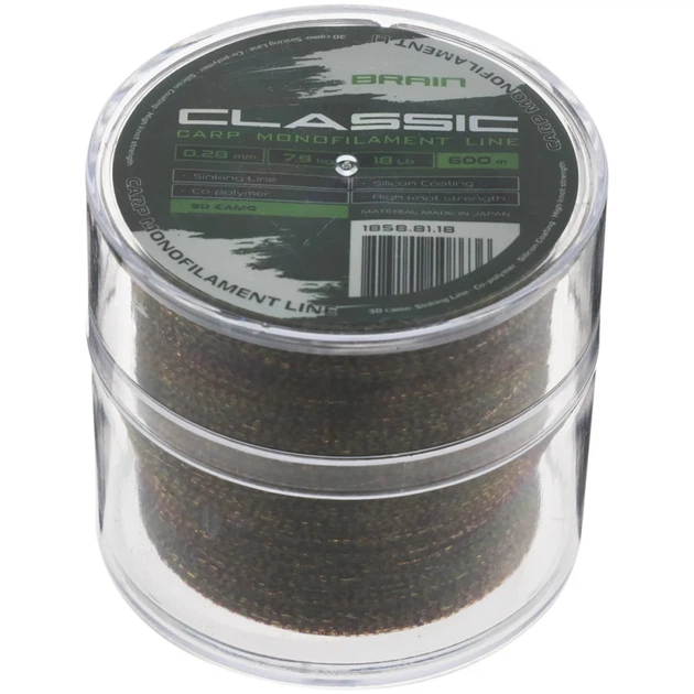Леска Brain Classic Carp Line 3D (camo) 600m 0.28mm 18lb 7.9kg - Фото 2 Леска Brain Classic Carp Line 3D (camo) 600m 0.28mm 18lb 7.9kg - изображение 2