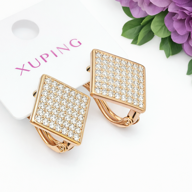 Сережки Xuping Jewelry довжина 1.5см ширина 1.5см медичне золото позолота 18К с1499 - Фото 1 Сережки Xuping Jewelry довжина 1.5см ширина 1.5см медичне золото позолота 18К с1499 - зображення 1