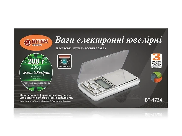 Ювелирные электронные весы BITEK BT-1724, до 200 г, точность 0,01 г (027) - Фото 2 Ювелирные электронные весы BITEK BT-1724, до 200 г, точность 0,01 г (027) - изображение 2