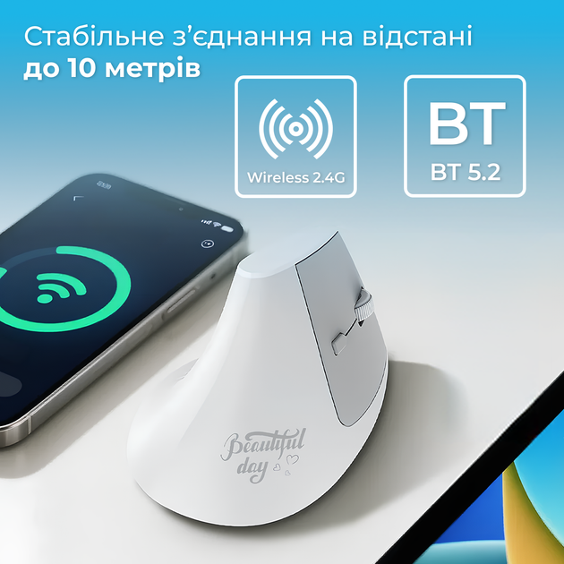Миша Ajazz i300 Wireless/Bluetooth White (i300-W) - зображення 7