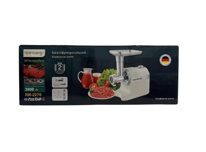 Электрическая мясорубка Rainberg RB-2270 с реверсом мясорубка 3в1 соковыжималка овощерезка 3800 Вт Белый - изображение 7
