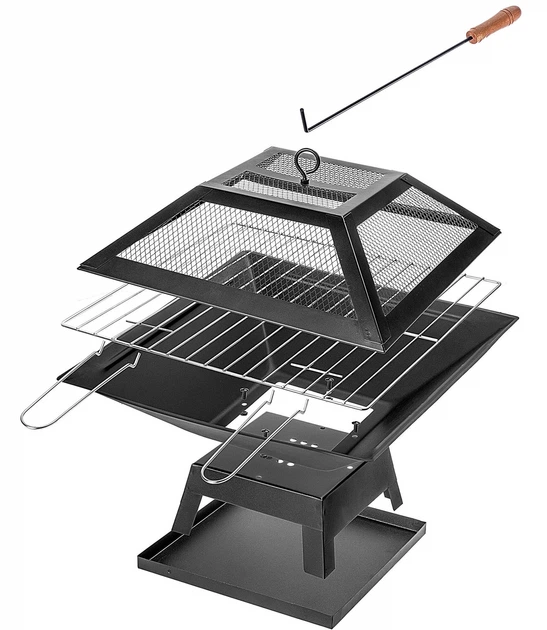 Palenisko ogrodowe Kadax Liglet z pokrywą i rusztem stalowe 46 x 46 cm Czarne (5906638309902) - obraz 6