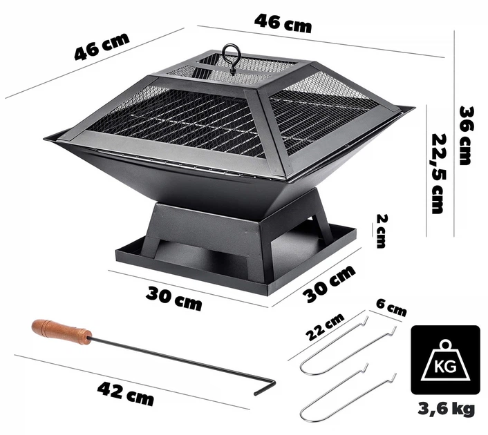 Palenisko ogrodowe Kadax Liglet z pokrywą i rusztem stalowe 46 x 46 cm Czarne (5906638309902) - obraz 10