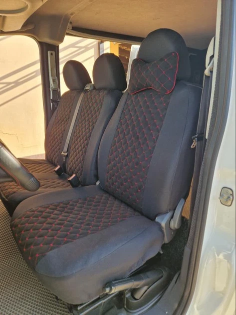Универсальные чехлы на сиденья для Citroen Jumpy (Ситроен Джампи) II 2007- (1+2) Ткань + алькантара, Красный,Черный - изображение 2