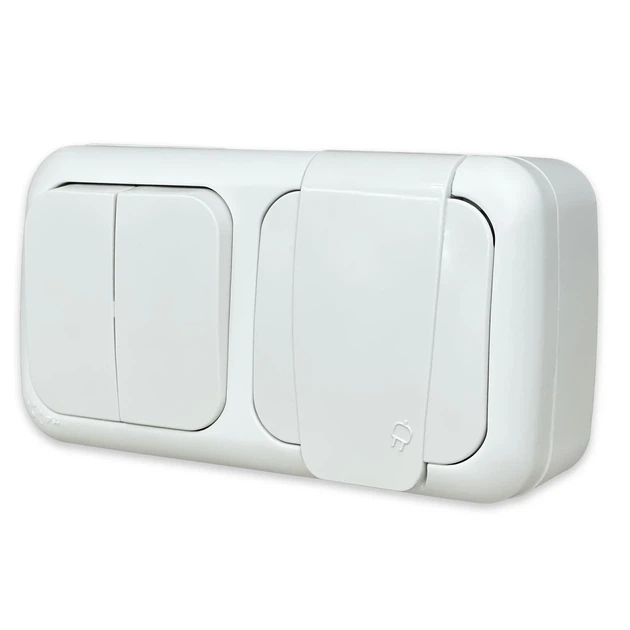 Вимикач з розеткою з кришкою накладний VIKO Palmiye IP54 білий - зображення 2