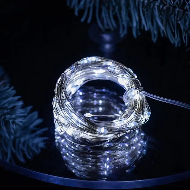 Гирлянда роса USB 10 метров 100 led Белая гирлянда капля росы белый провод - Фото 2 Гирлянда роса USB 10 метров 100 led Белая гирлянда капля росы белый провод - изображение 2