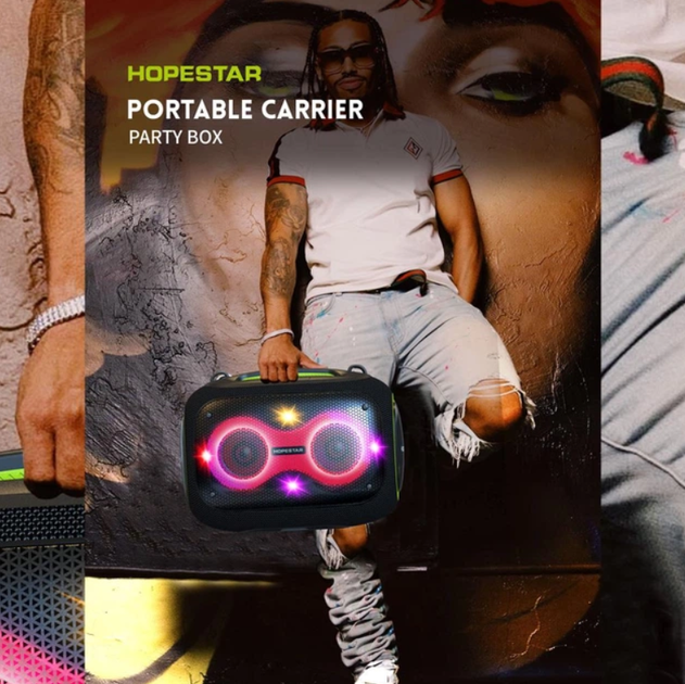 Беспроводная портативная Bluetooth колонка Hopestar PARTYBOX 120 Вт с караоке, 2 беспроводными микрофонами, BT 5.3, USB, AUX, TF, TWS, аккумуляторная, чёрная - изображение 11