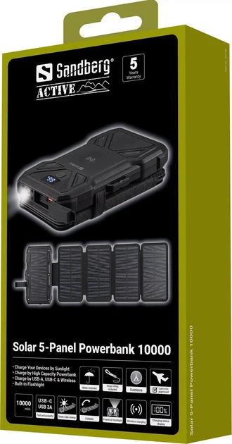Powerbank Sandberg Solar 5-Panel Powerbank 10000 mAh 22.5W Black (5705730421051) - obraz 2