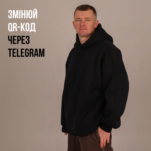 Худи Dido черное со сменным QR-кодом в стиле орнамента вышивки оверсайз (376265) - изображение 2